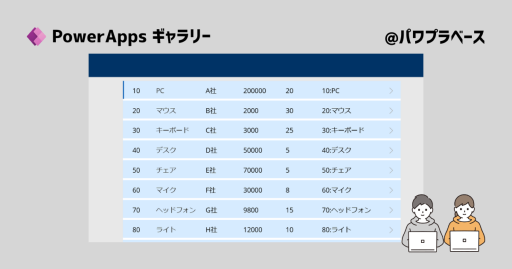 PowerAppsのギャラリーを表示