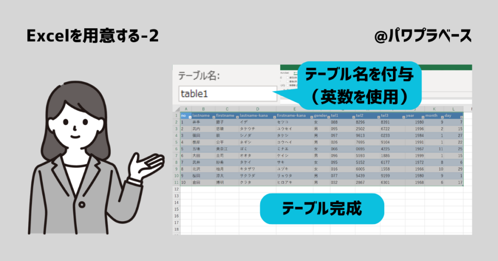 テーブル名を変更